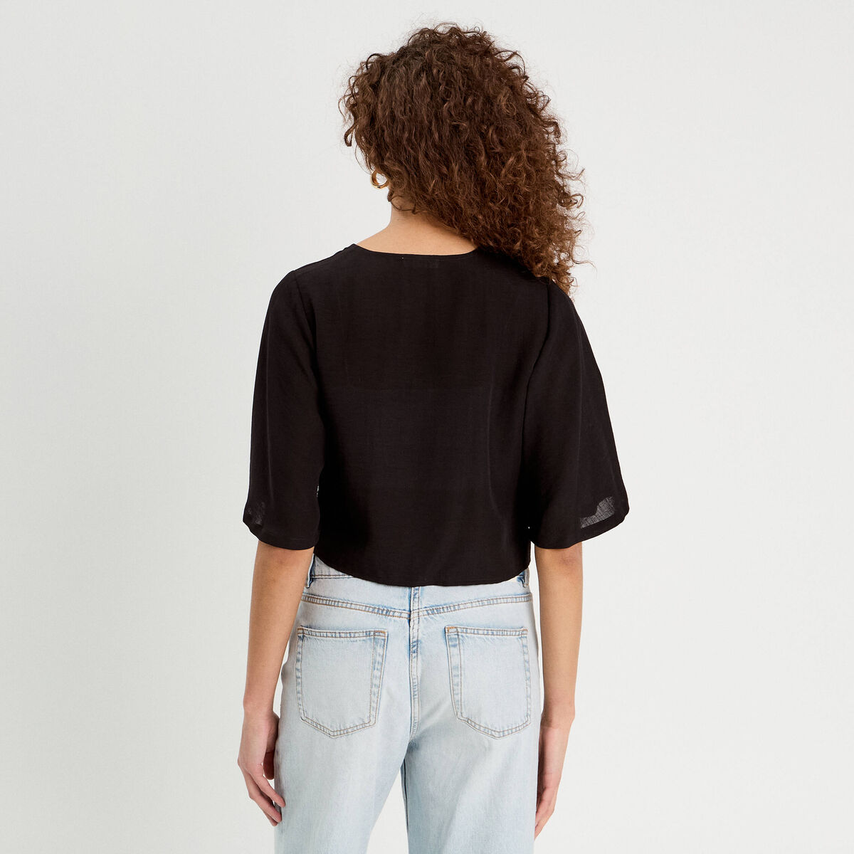 Blouse nouée cropped noir femme
