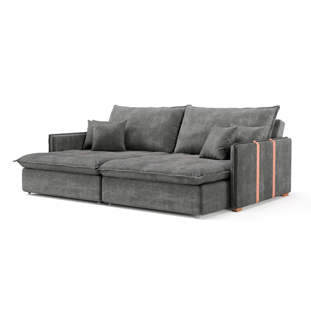Sofá Retrátil Sem Caixa 3 Lugares Solomons Velosuede Grafite 230 cm