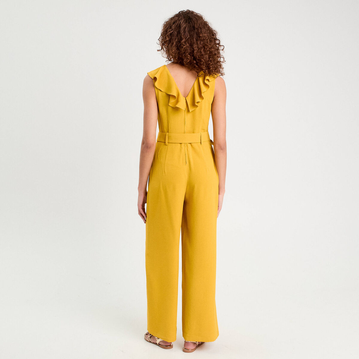 Combinaison pantalon ceinturée jaune citron femme