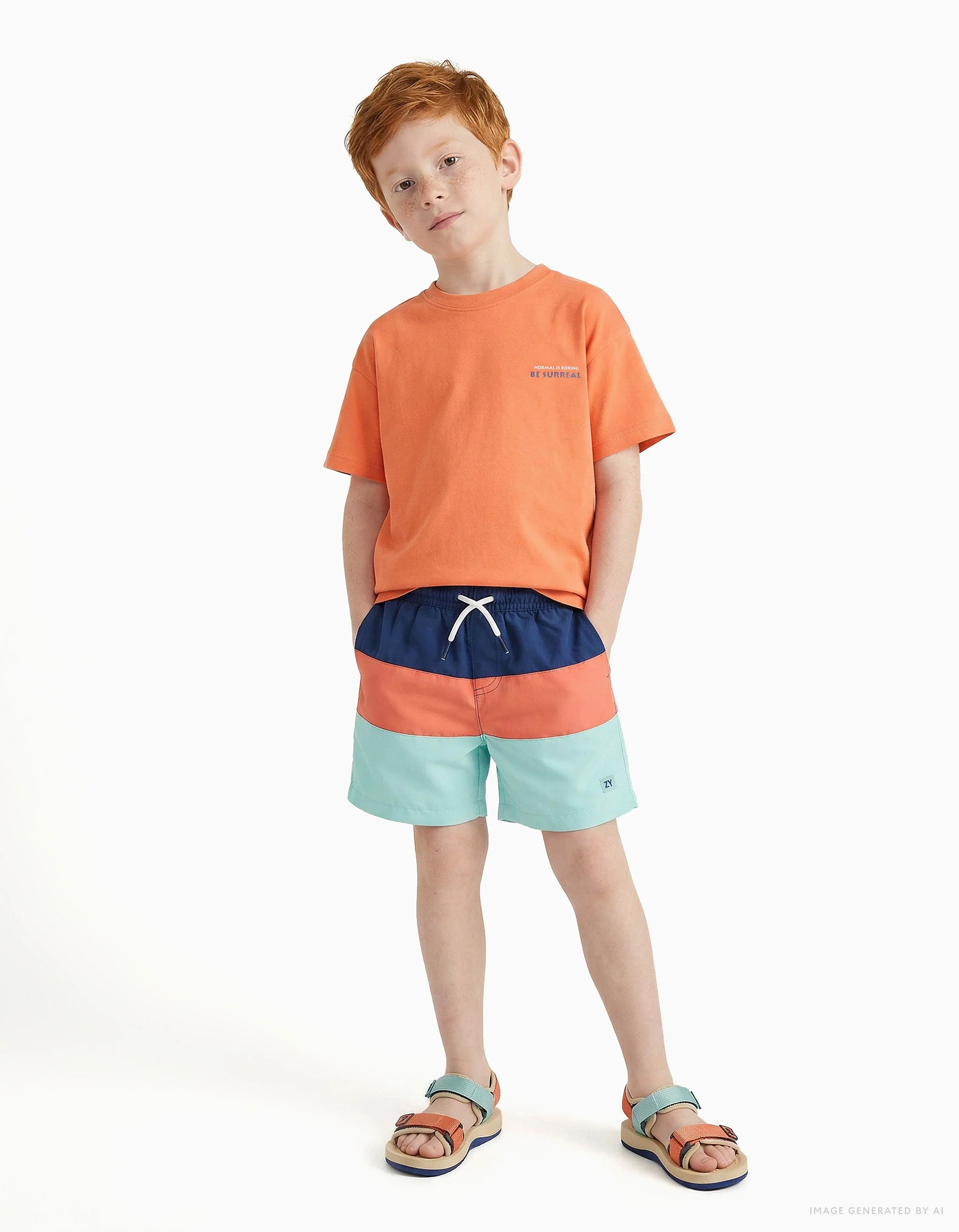 Swim shorts with colour block and drawstring for boys, multicolour