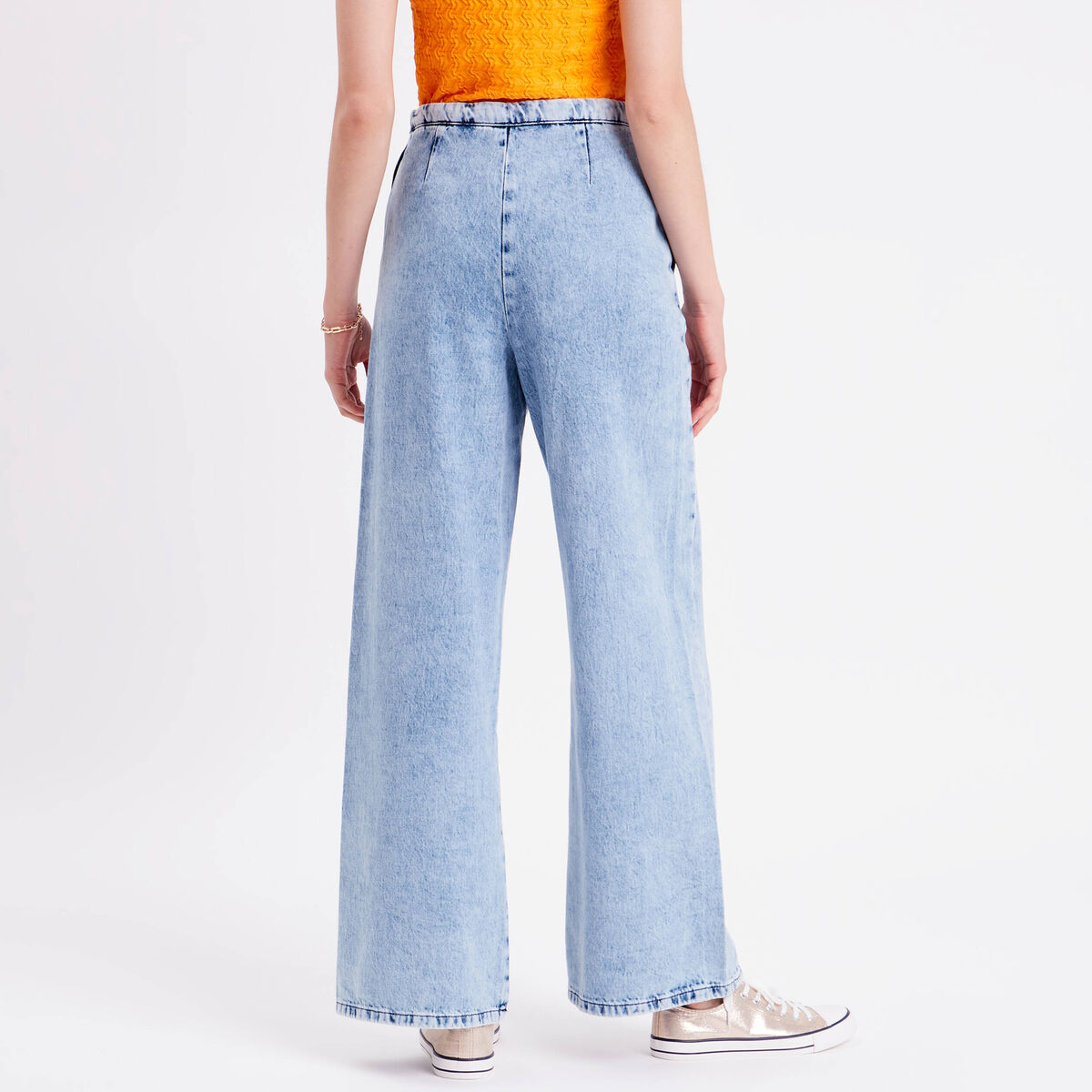 Jeans large zippé denim bleach femme