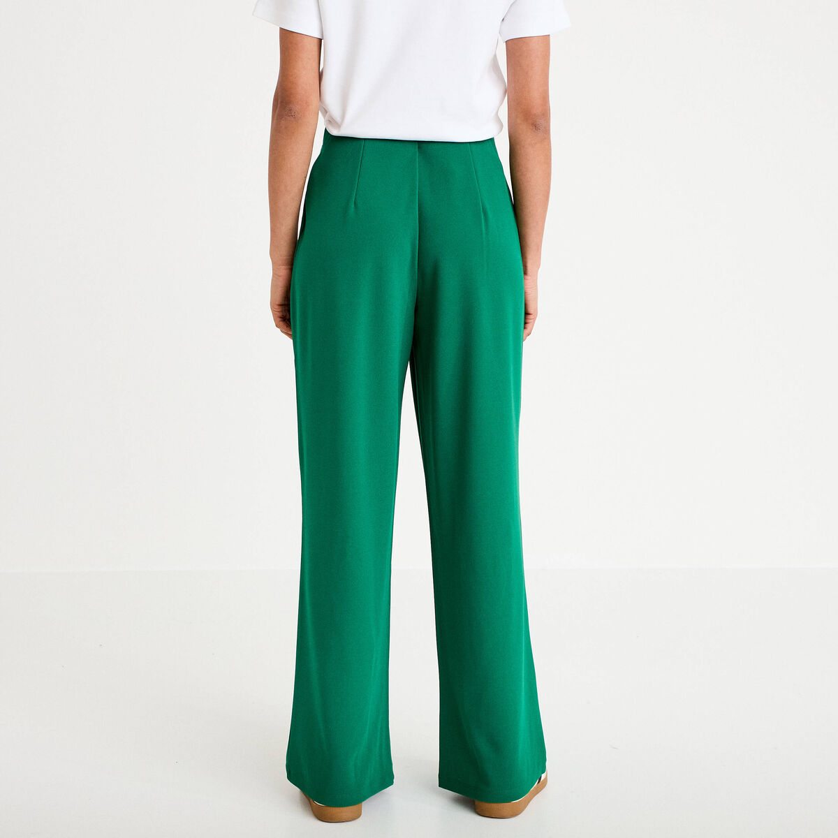 Pantalon large taille haute fluide vert femme