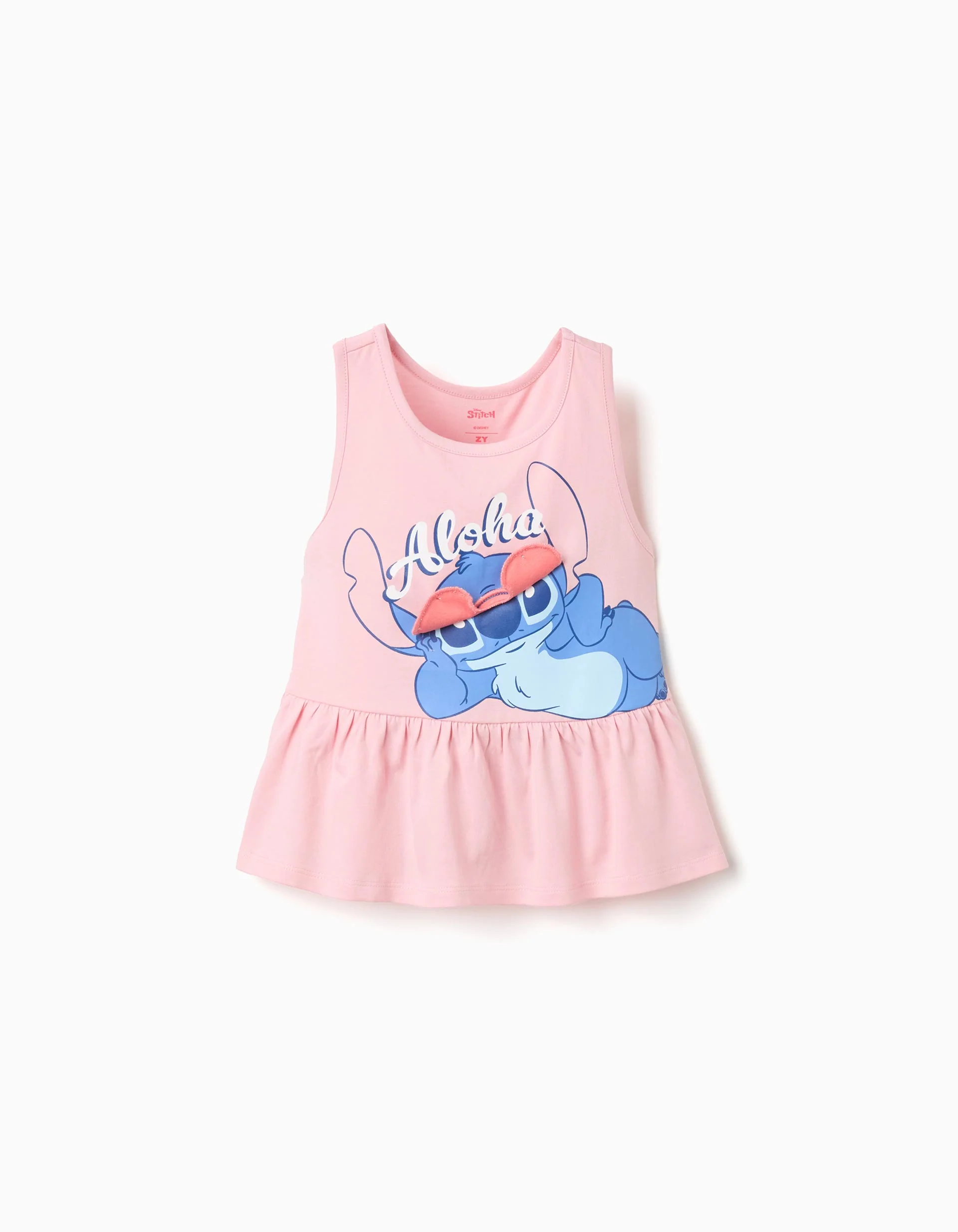 Sleeveless cotton top with Stitch print for girls, light pink
