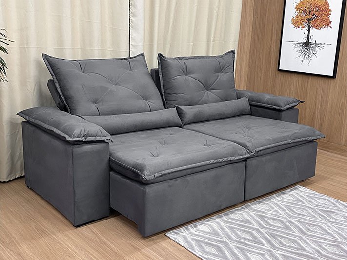 Sofá Retrátil Reclinável 2,50 M Cinza 202 Athenas