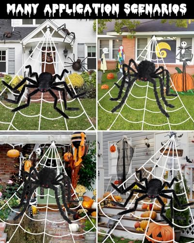 3D HD Dynamic Giant Spider Halloween Projector+Brighter Spider Webs Lights Set,250 Purple LED Light Up,8 Modes 16.4Ft Giant Spiderweb with Remote Control,with 48'' Giant Spider