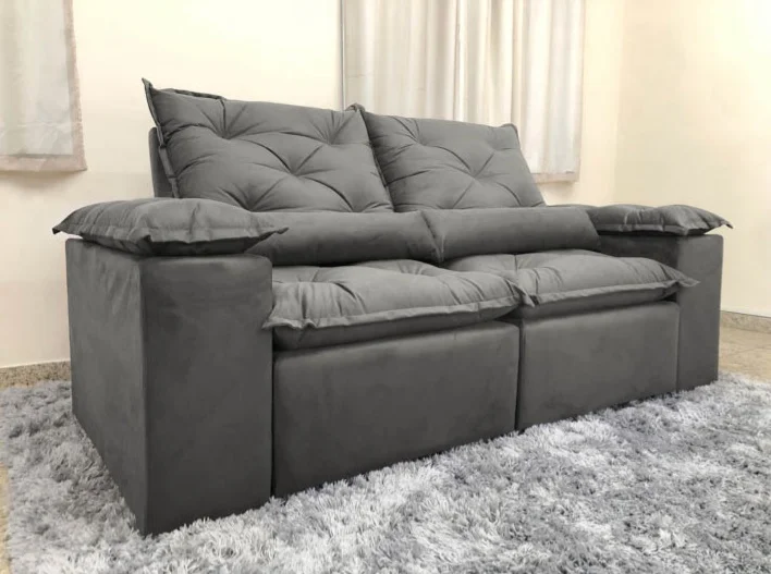 Sofá Retrátil e Reclinável 2,00m em Tecido Veludão C/ Pillow Nos Braços Athenas - Montagem Inclusa:c