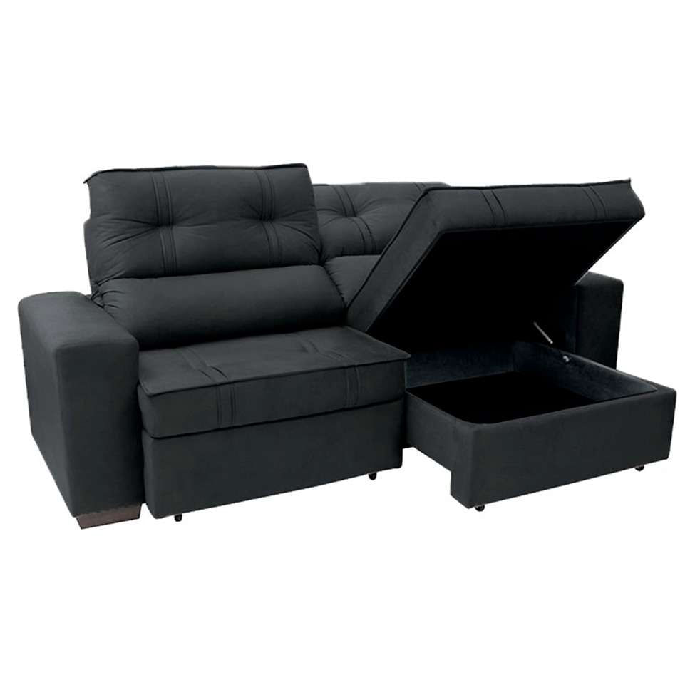 Sofá 3 Lugares Retrátil e Reclinável com Baú Lottus Suede Preto em Promoção | Ofertas na Americanas
