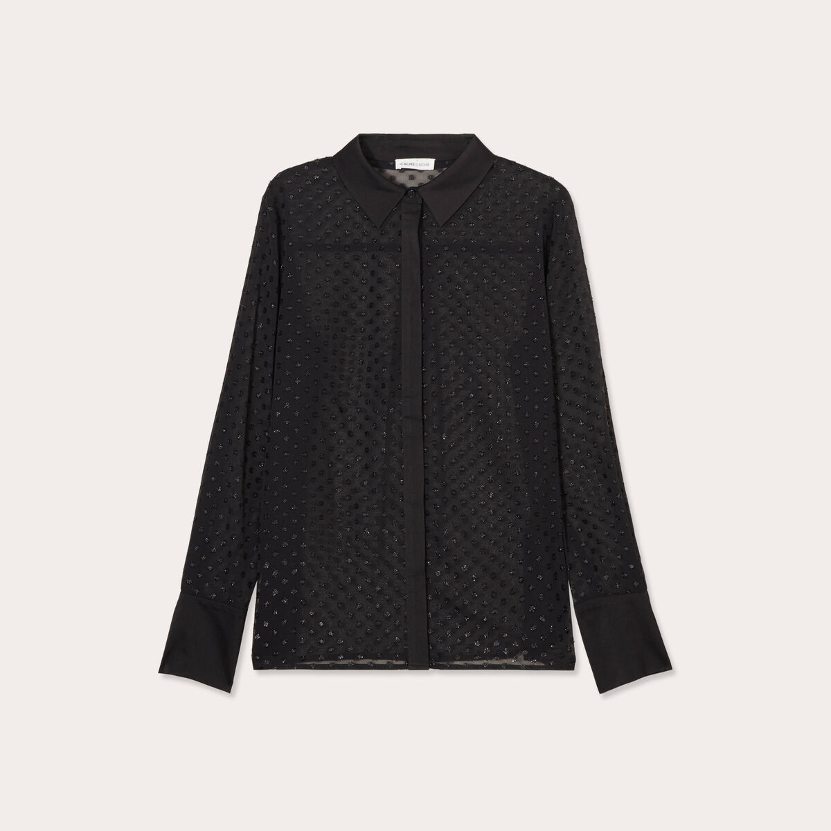 Chemise voile plumetis brillant noir femme