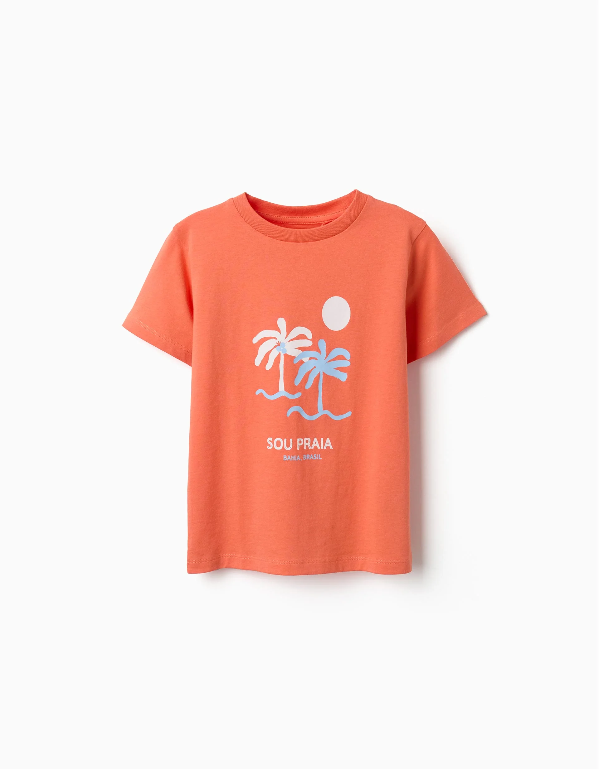 Pack of 2 cotton T-shirts with beach prints for boys, light blue/orange