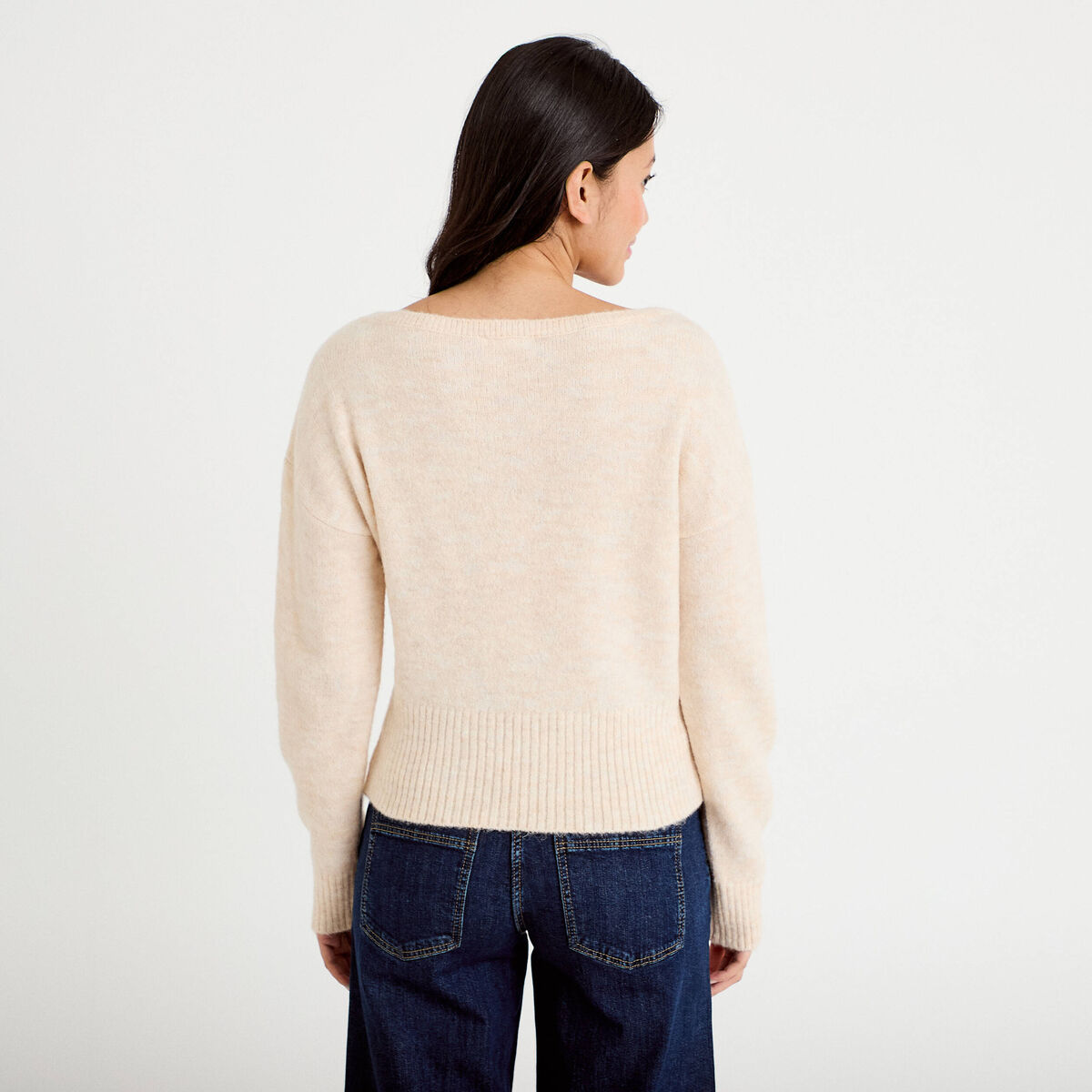 Pull col bateau beige femme