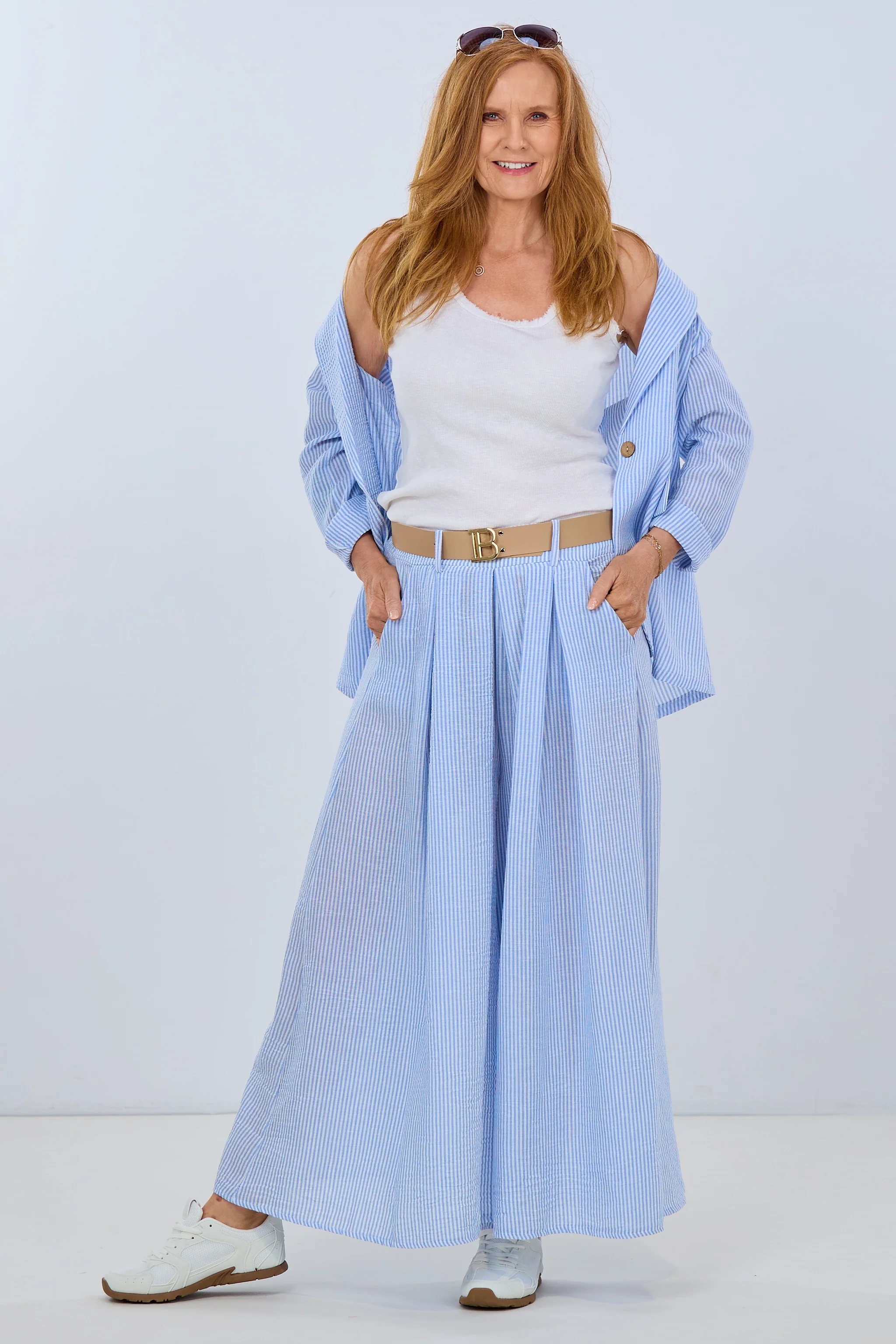 gestreifter Blazer, hellblau