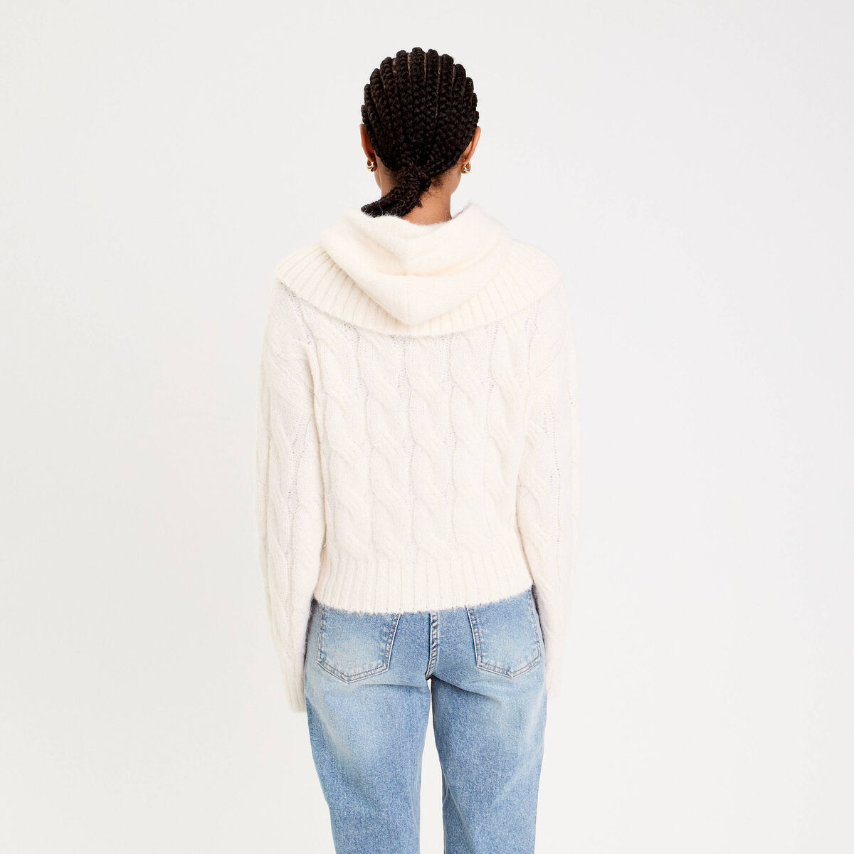 Pull 2-en-1 à capuche amovible ecru femme