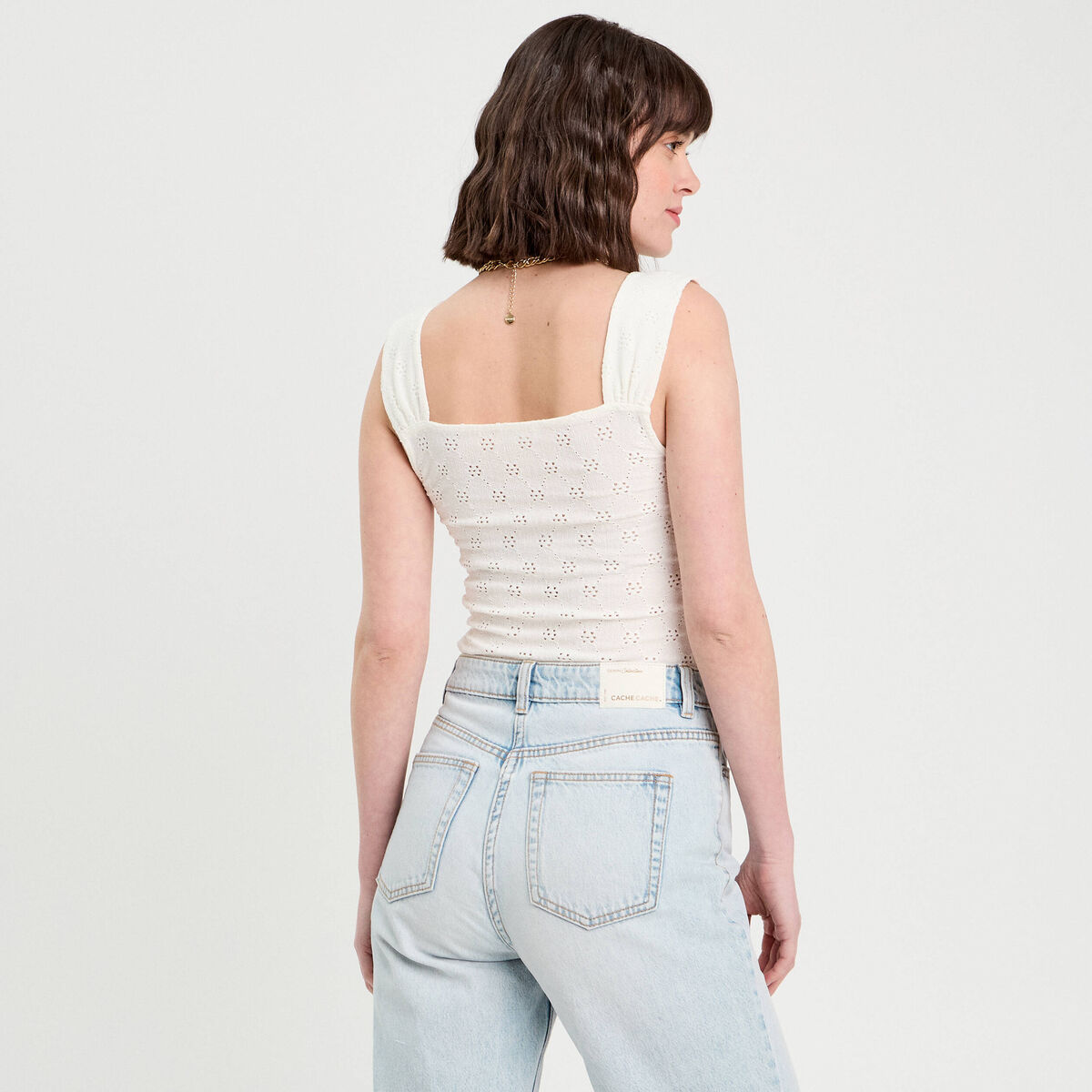 Débardeur ajouré ecru femme