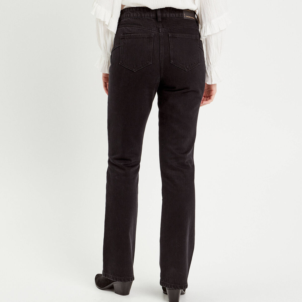 Jeans flare poches plaquées denim noir femme