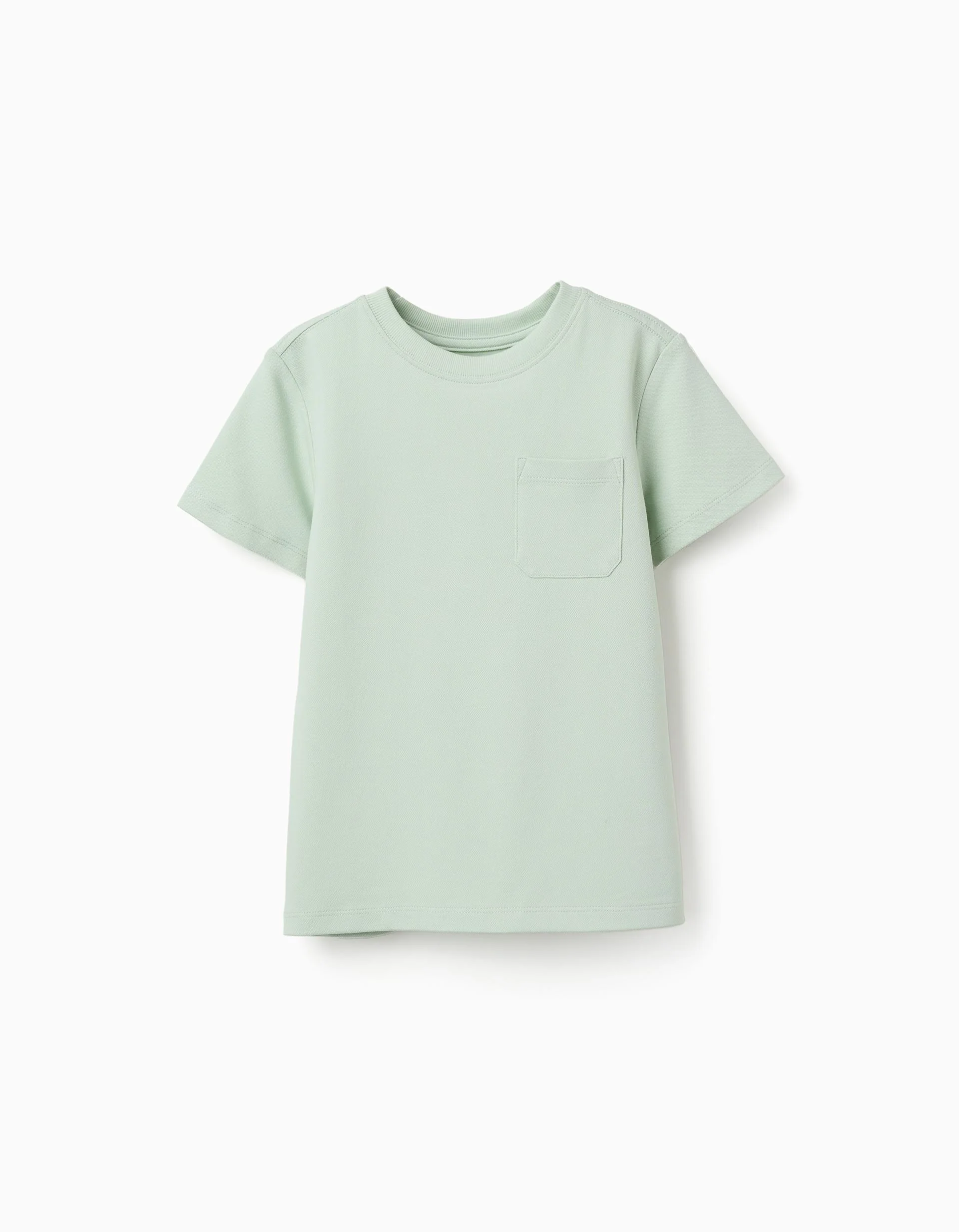 Cotton piqué T-shirt with pocket for boys, light green