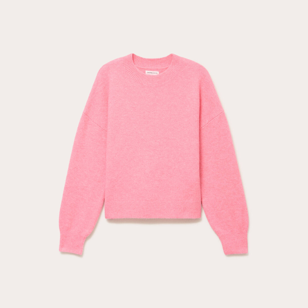 Pull col rond rose vif femme