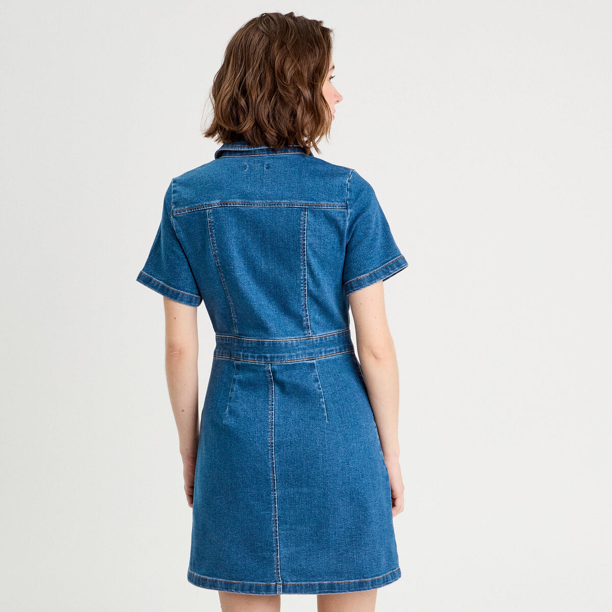 Robe droite zippée en jean denim stone femme