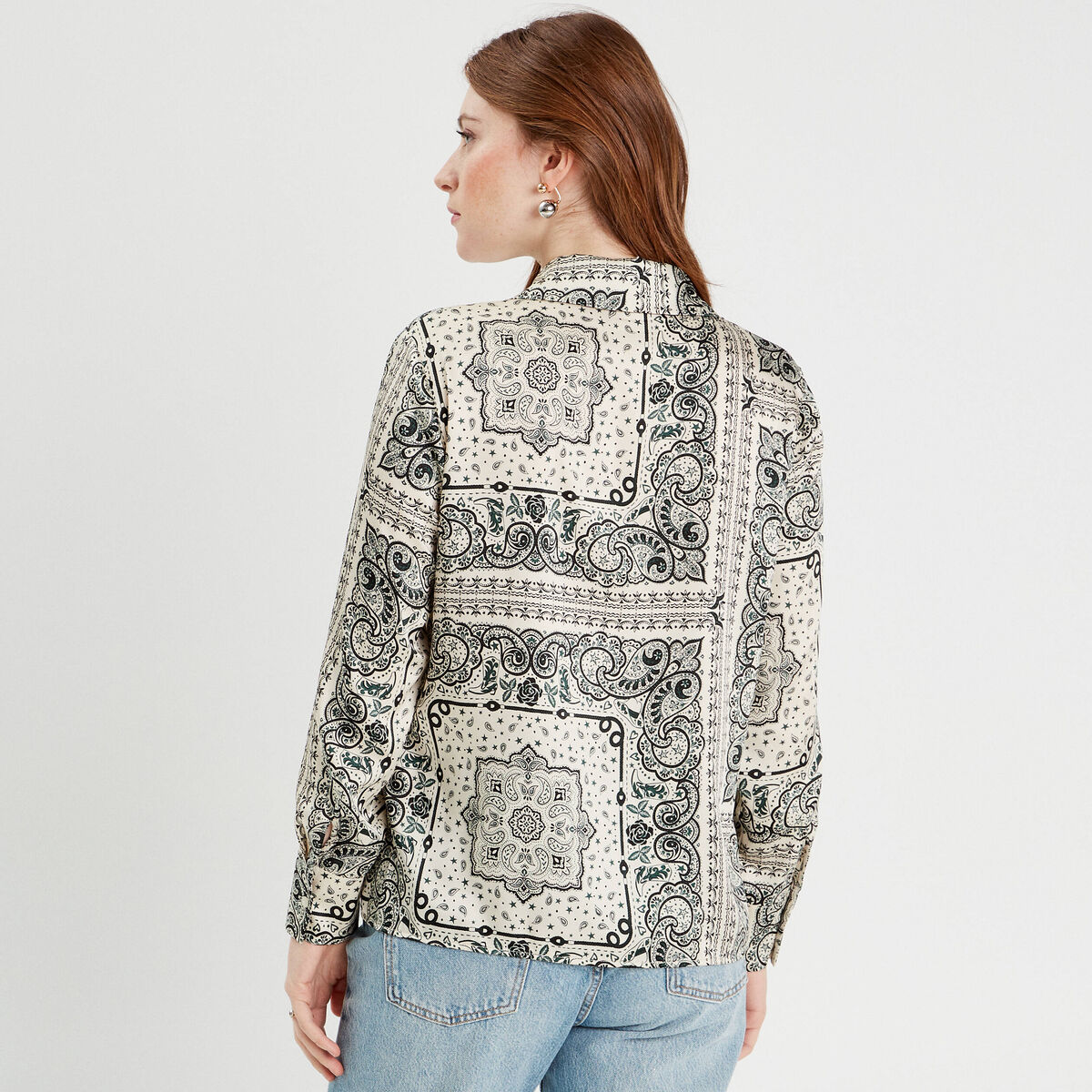 Chemise manches longues satin blanc femme