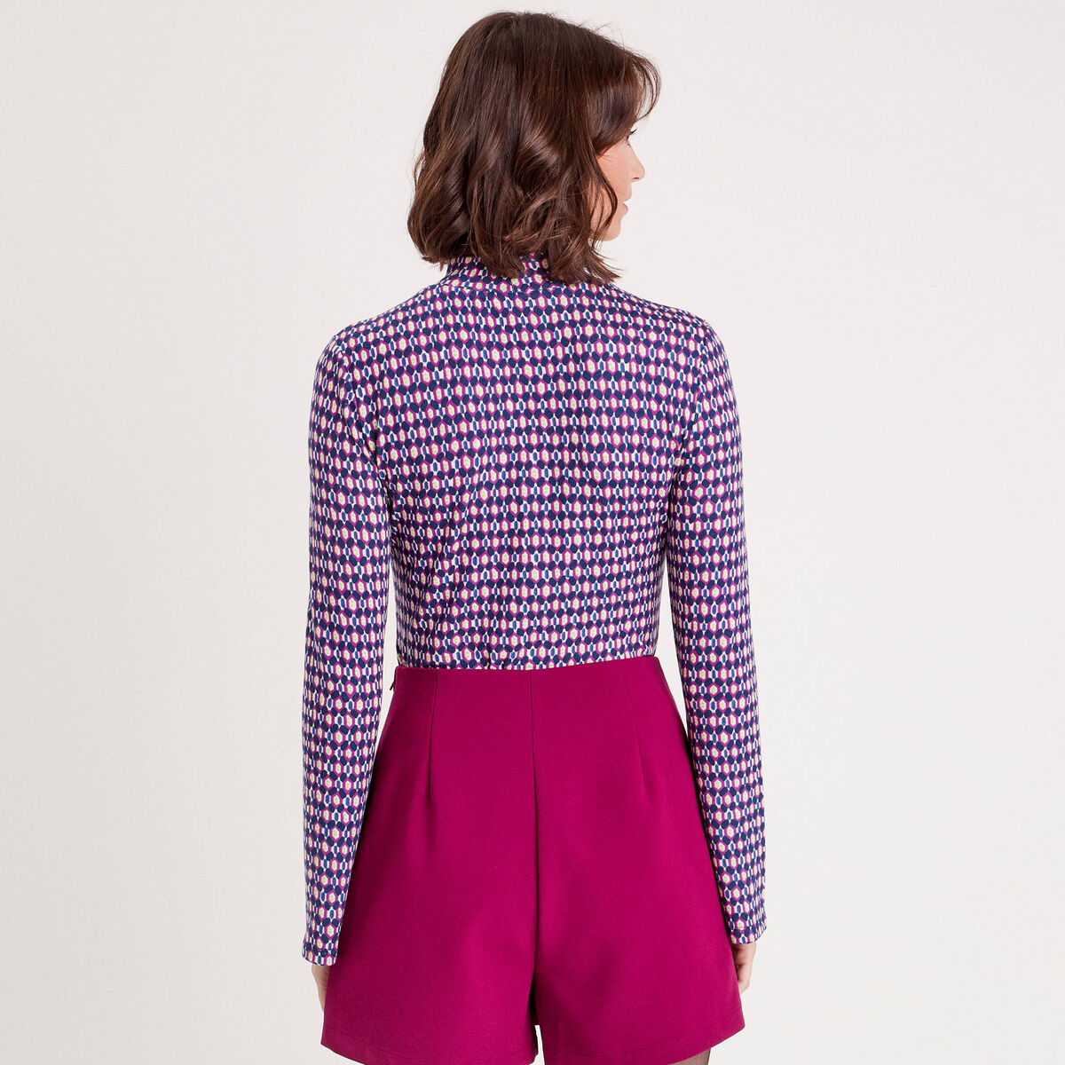 T-shirt col montant beige femme