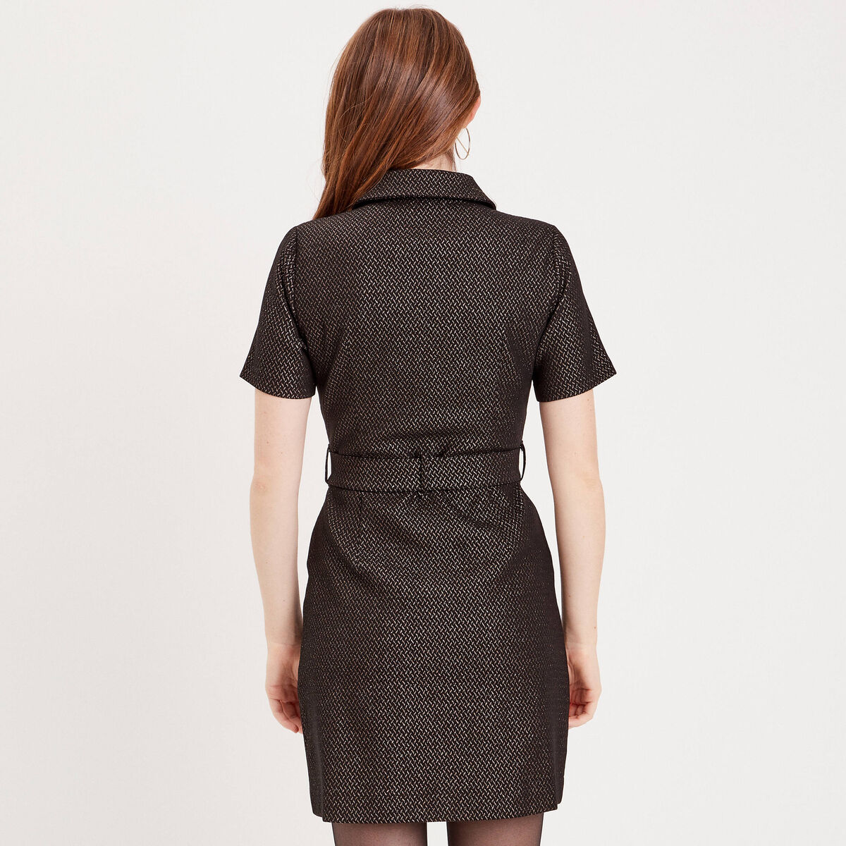 Robe droite ceinturée zippée noir femme