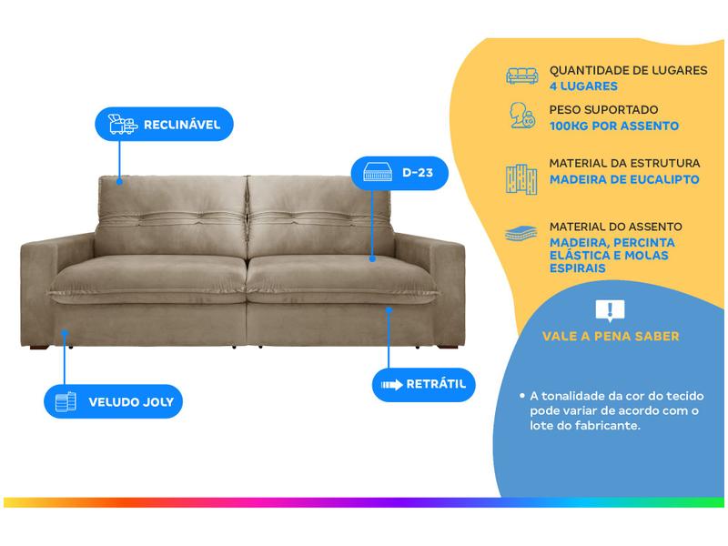 Sofá Retrátil Reclinável 4 Lugares Nipon Gralha Azul