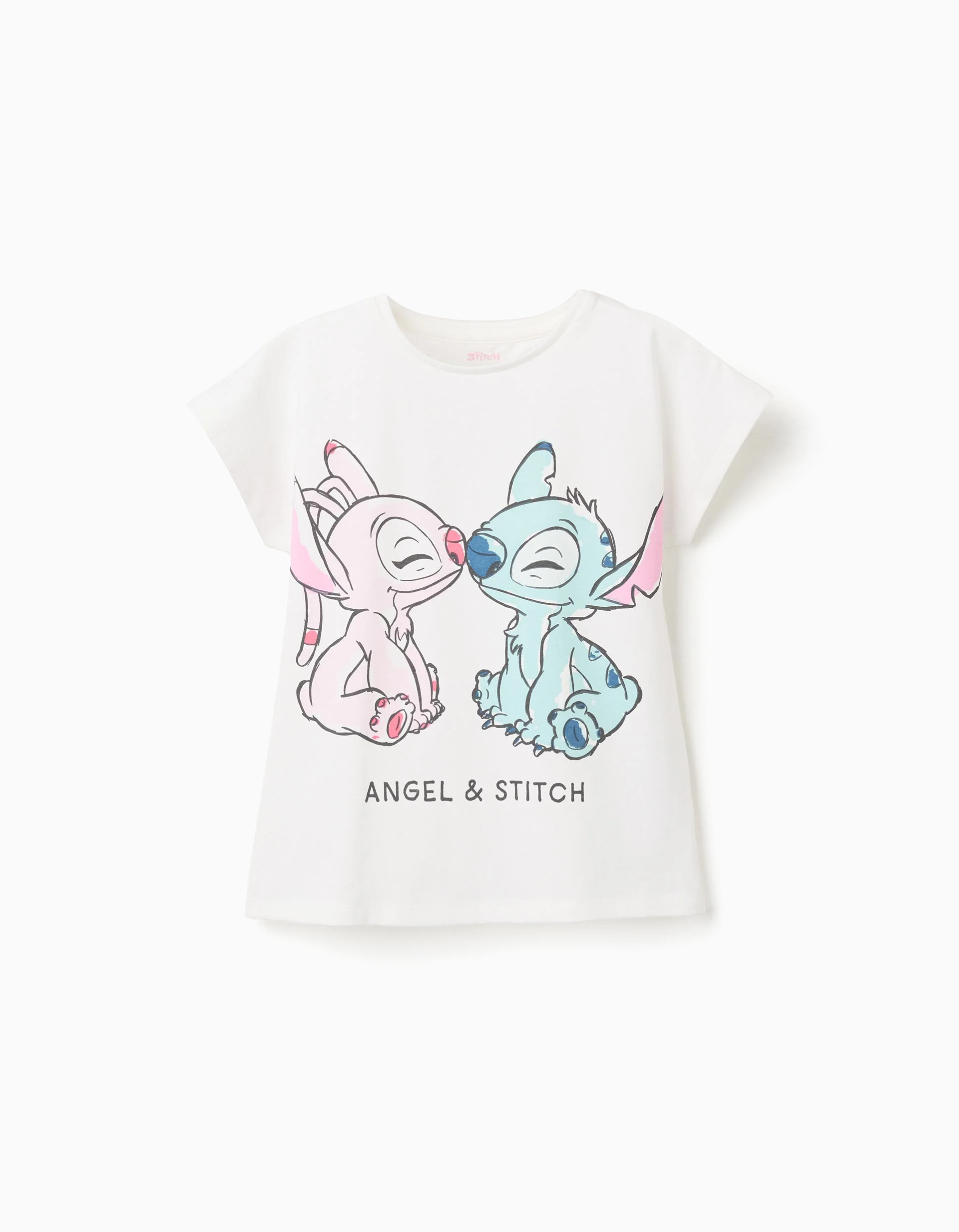 Cotton T-shirt with Stitch and Angel print for girls, white