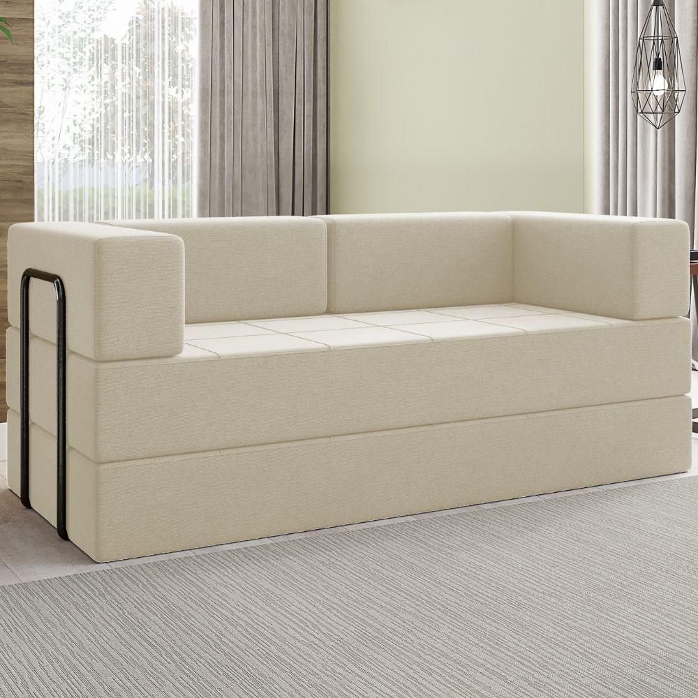 Sofa Cama Modular 2 Lugares 160 Cm Monaco Linho Bege Vconcept