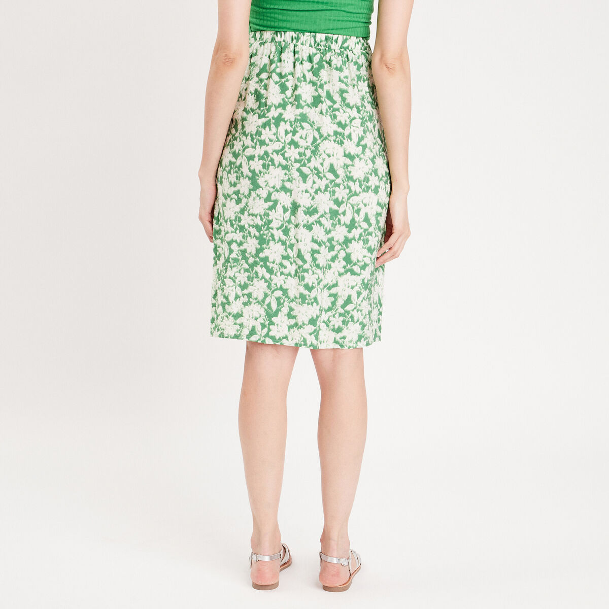 Jupe droite avec fente vert femme