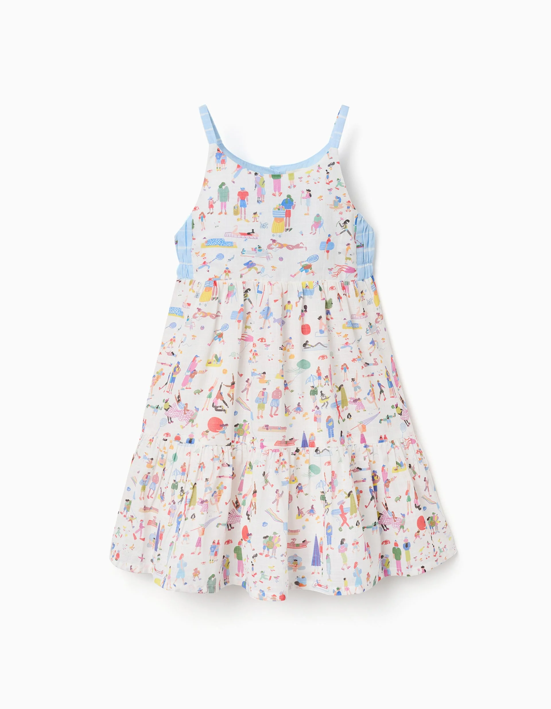 Strappy cotton dress with print Carolina Celas x Zippy for girls, white