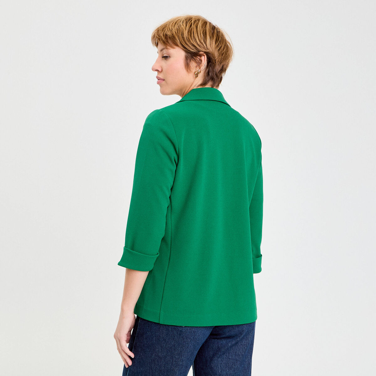 Veste cintrée col chale manches 3/4 vert femme