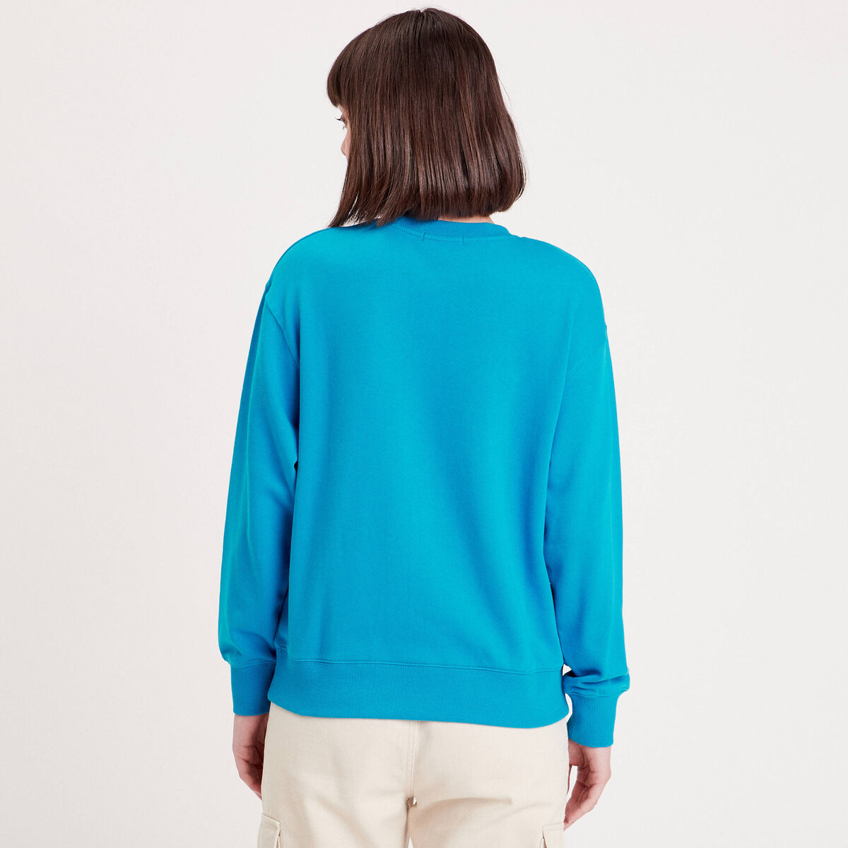 Sweat manches longues brodé bleu femme