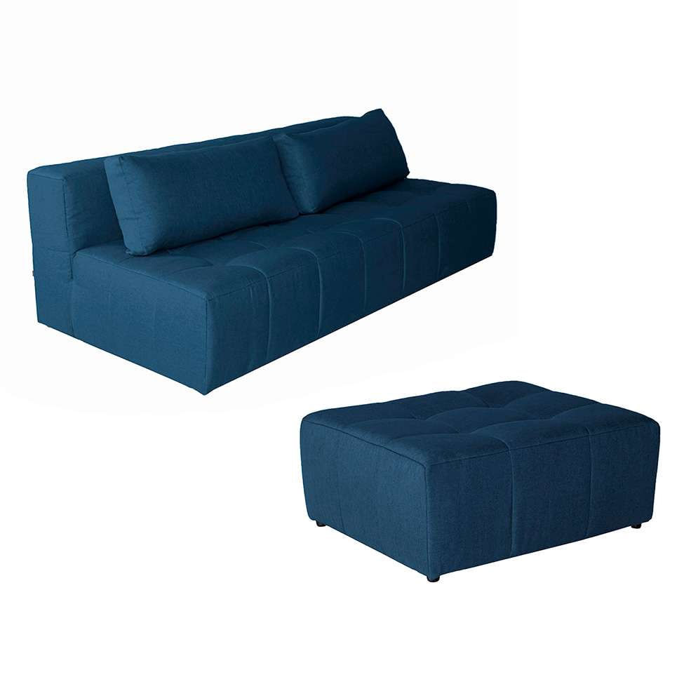 Sofá Modular 3 Lugares com Puff Soho Linho Azul Marinho em Promoção | Ofertas na Americanas