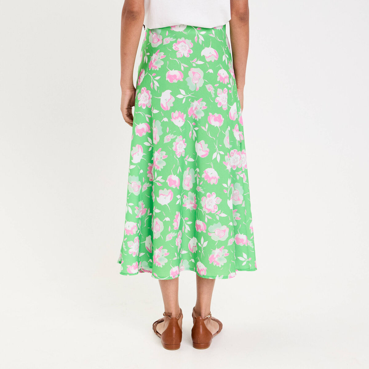 Jupe évasée longueur midi vert fluo femme