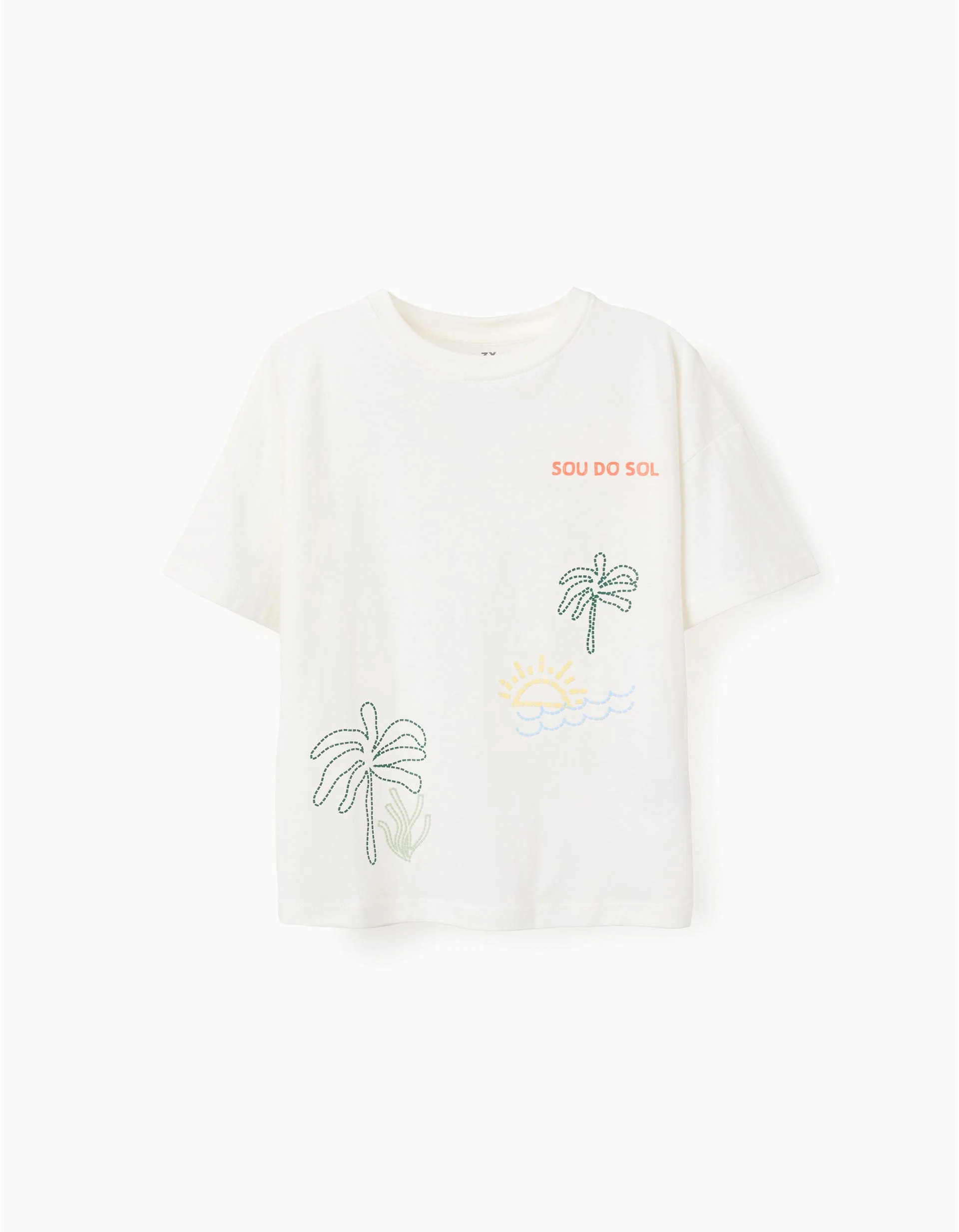 Cotton T-shirt with Sou do Sol print for boys, white