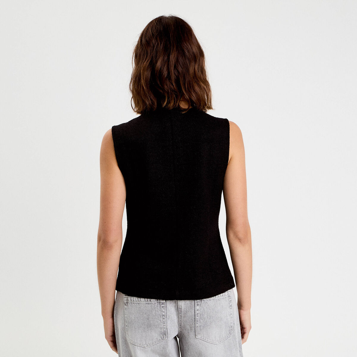 Gilet sans manches tweed noir femme