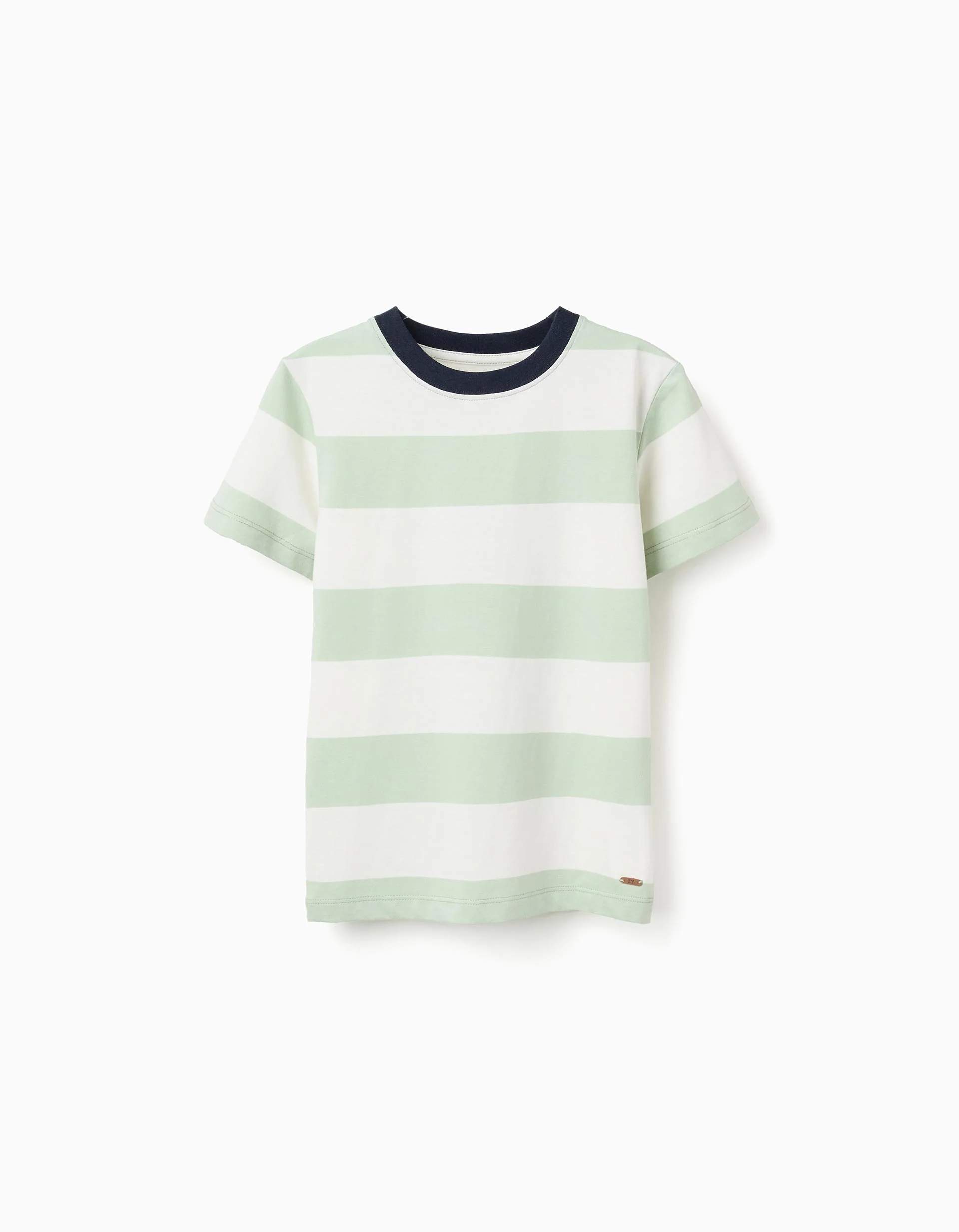 Striped cotton T-shirt for boys, white/green/blue