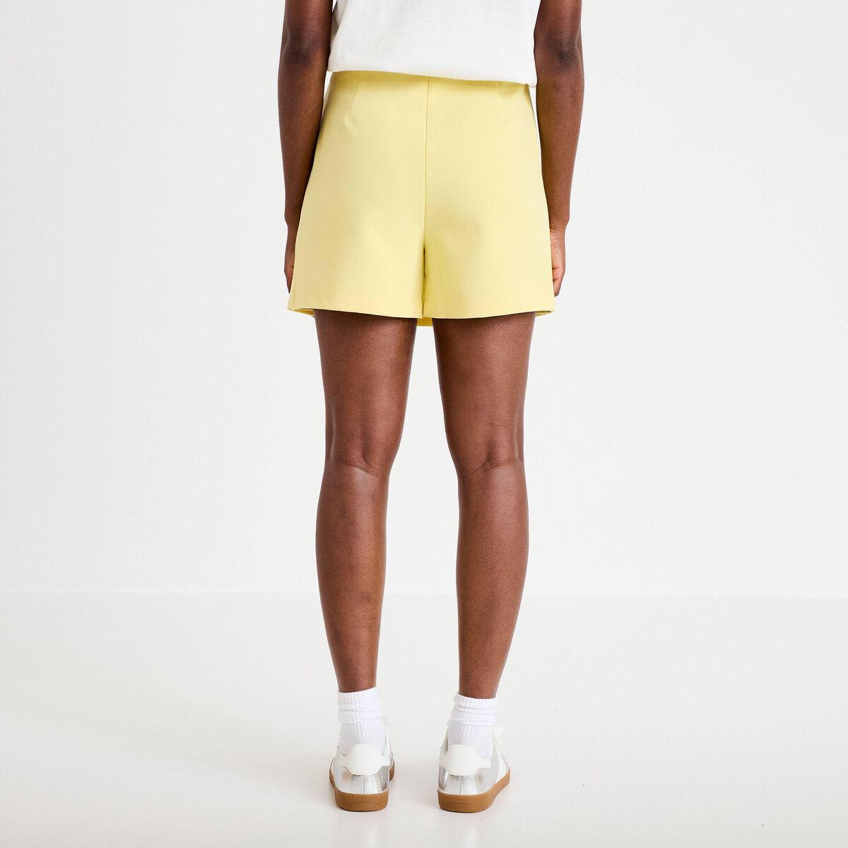 Jupe-short droite fentes jaune pastel femme