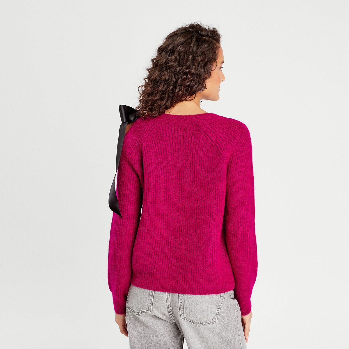 Pull avec noeud rose fushia femme