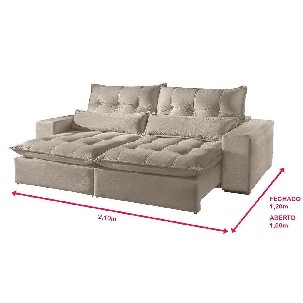 Sofá 2 Lugares Retrátil e Reclinável Máximo 2.10m Veludo Bege Bege