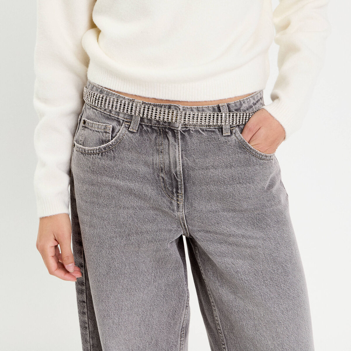 Ceinture à strass gris argent femme