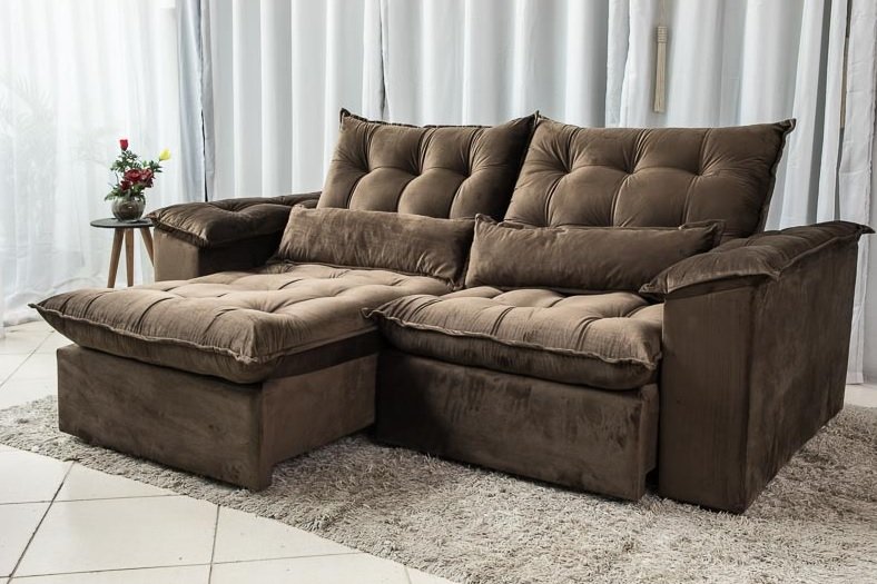 Sofá Retrátil e Reclinável Ipanema 1,80m em Tecido Veludo C/pillow Nos Braços - Montagem Inclusa:mar