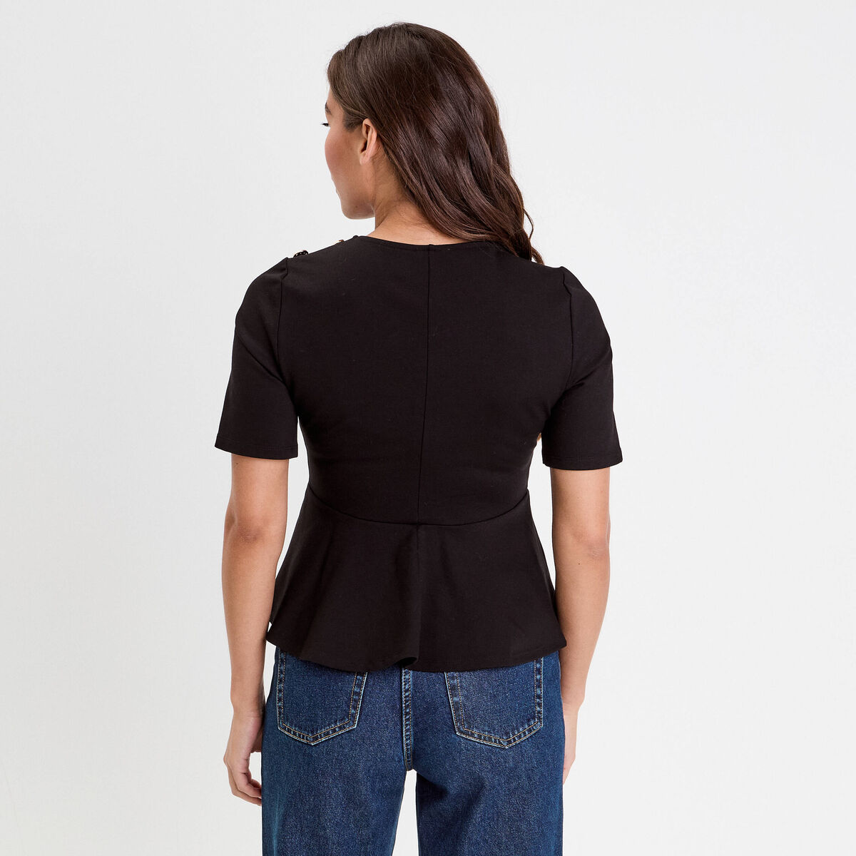 Top cintré col rond manches longues noir femme