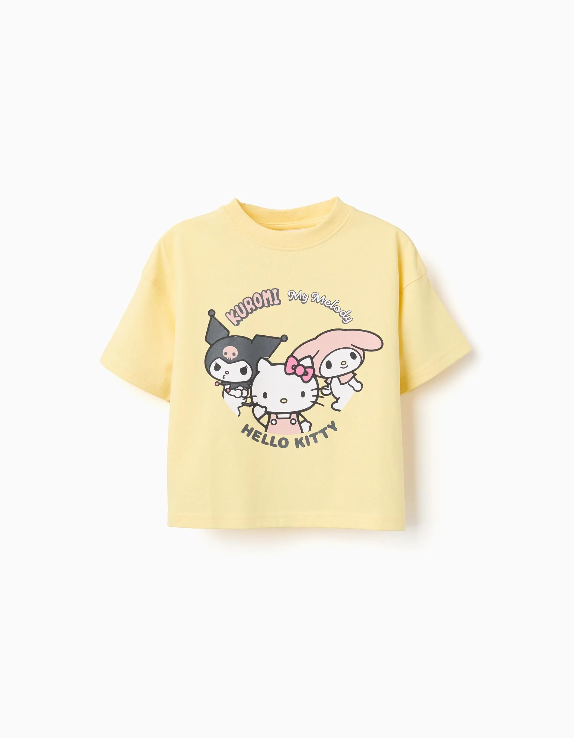 Cotton T-shirt with Kuromi and friends print for girls, yellow