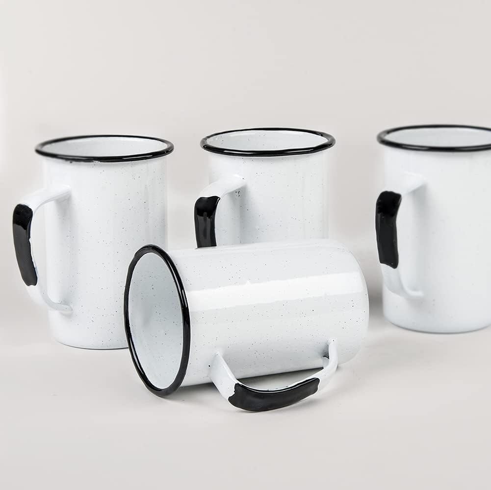 20 Oz Enameled Steel Mug (Set of 6) - Large Durable Mugs for Indoor/Outdoor Use  Oven and Fire-Safe  Reusable & Stackable  Dishwasher Safe Coffee and Tea Mugs (Speckled White)