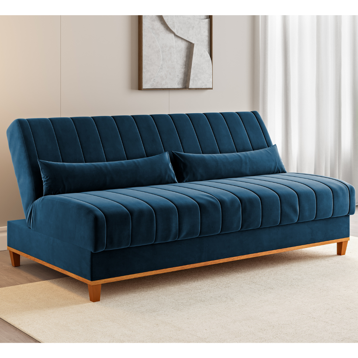 Sofa Cama Veneza 1,80 Reclinável 3 Lugares Veludo Azul - Casa Giulia