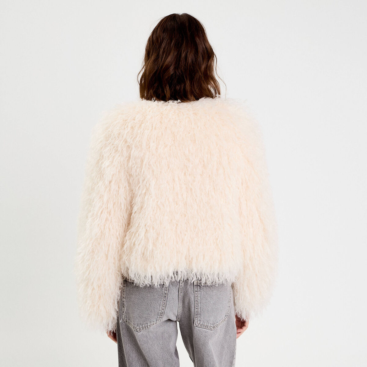 Veste fausse fourrure ecru femme