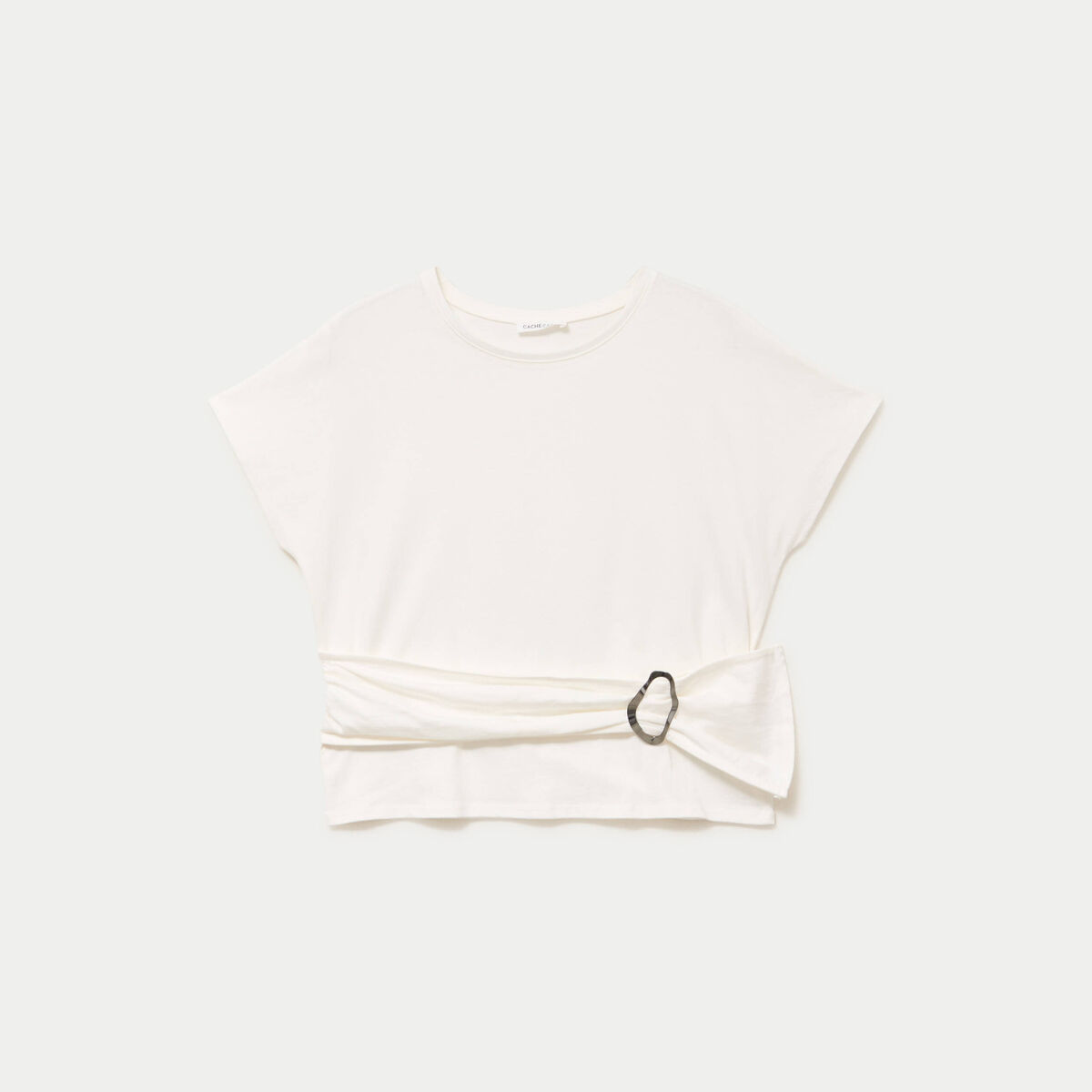 T-shirt col rond manches courtes ecru femme