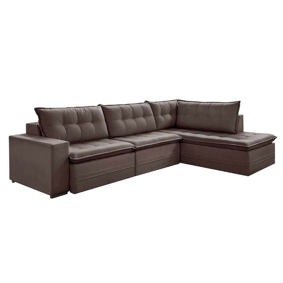 Sofá 4 Lugares Presidente com Chaise Direito Veludo Marrom Escuro em Promoção | Ofertas na Americanas