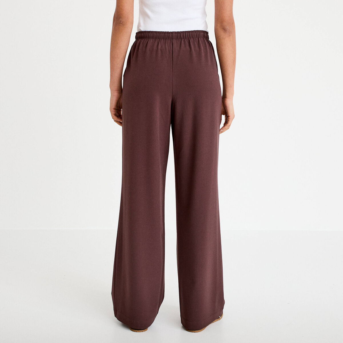 Pantalon large marron foncé femme