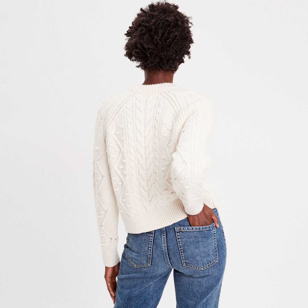 Pull détails bijoux ivoire femme